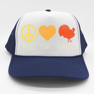 Peace Love Turkey Funny Thanksgiving Day Hippie Hippy Gift Trucker Hat