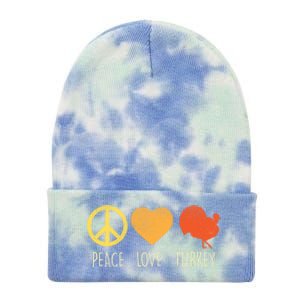 Peace Love Turkey Funny Thanksgiving Day Hippie Hippy Gift Tie Dye 12in Knit Beanie