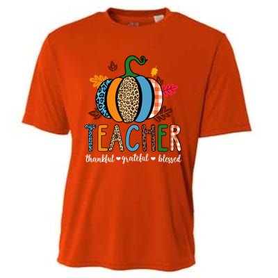 Pumpkin Leopard Teacher Thankful Grateful Blessed Gift Cooling Performance Crew T-Shirt