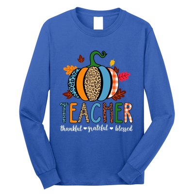 Pumpkin Leopard Teacher Thankful Grateful Blessed Gift Long Sleeve Shirt