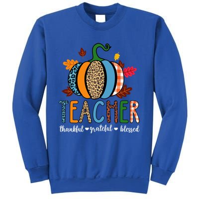 Pumpkin Leopard Teacher Thankful Grateful Blessed Gift Sweatshirt