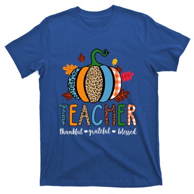 Pumpkin Leopard Teacher Thankful Grateful Blessed Gift T-Shirt