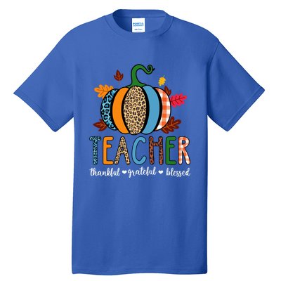 Pumpkin Leopard Teacher Thankful Grateful Blessed Gift Tall T-Shirt