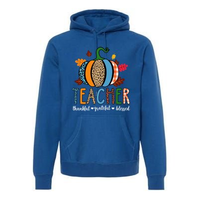 Pumpkin Leopard Teacher Thankful Grateful Blessed Gift Premium Hoodie