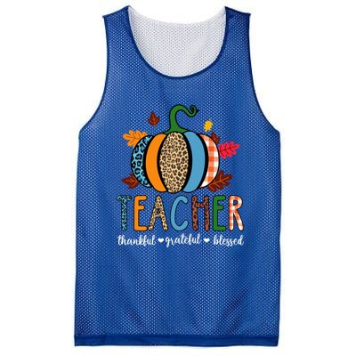 Pumpkin Leopard Teacher Thankful Grateful Blessed Gift Mesh Reversible Basketball Jersey Tank