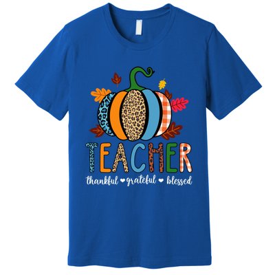 Pumpkin Leopard Teacher Thankful Grateful Blessed Gift Premium T-Shirt