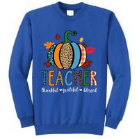 Pumpkin Leopard Teacher Thankful Grateful Blessed Gift Tall Sweatshirt