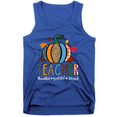 Pumpkin Leopard Teacher Thankful Grateful Blessed Gift Tank Top