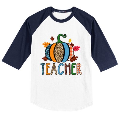 Pumpkin Leopard Teacher Thankful Grateful Blessed Gift Baseball Sleeve Shirt