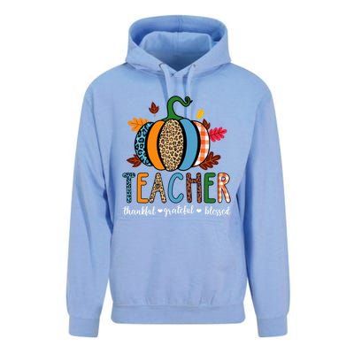 Pumpkin Leopard Teacher Thankful Grateful Blessed Gift Unisex Surf Hoodie