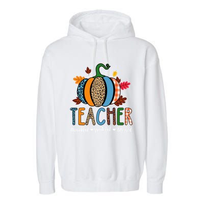 Pumpkin Leopard Teacher Thankful Grateful Blessed Gift Garment-Dyed Fleece Hoodie