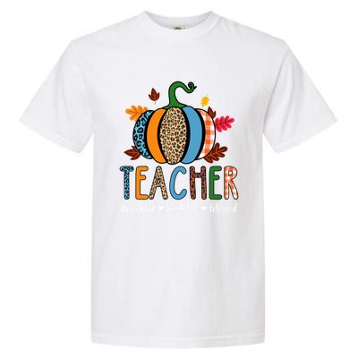 Pumpkin Leopard Teacher Thankful Grateful Blessed Gift Garment-Dyed Heavyweight T-Shirt