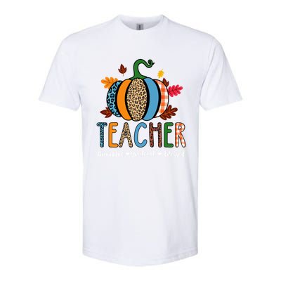 Pumpkin Leopard Teacher Thankful Grateful Blessed Gift Softstyle CVC T-Shirt