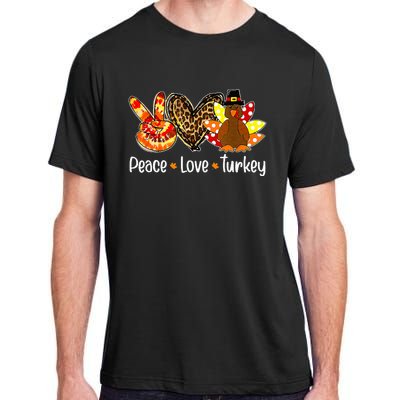 Peace Love Turkey Pumpkin Gobble Turkey Thanksgiving Adult ChromaSoft Performance T-Shirt