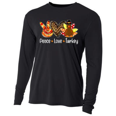 Peace Love Turkey Pumpkin Gobble Turkey Thanksgiving Cooling Performance Long Sleeve Crew