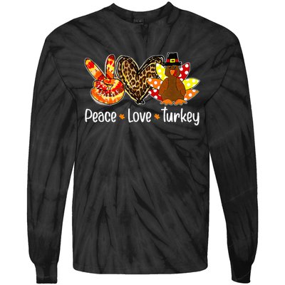 Peace Love Turkey Pumpkin Gobble Turkey Thanksgiving Tie-Dye Long Sleeve Shirt