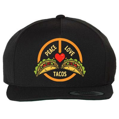 Peace Love Tacos Cinco De Mayo Mexican Fiesta Hippie Heart Wool Snapback Cap