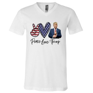 Peace Love Trump Funny Trump Girl V-Neck T-Shirt