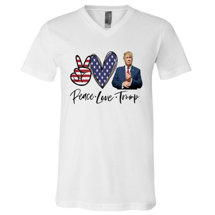 Peace Love Trump Funny Trump Girl V-Neck T-Shirt