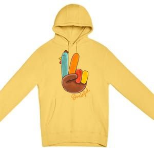 Peace Love Turkey Grateful Turkey Hand Sign Thanksgiving Cool Gift Premium Pullover Hoodie