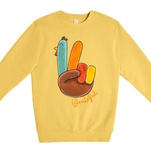 Peace Love Turkey Grateful Turkey Hand Sign Thanksgiving Cool Gift Premium Crewneck Sweatshirt