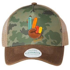 Peace Love Turkey Grateful Turkey Hand Sign Thanksgiving Cool Gift Legacy Tie Dye Trucker Hat