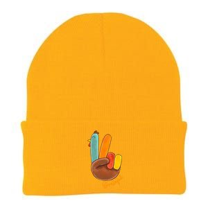 Peace Love Turkey Grateful Turkey Hand Sign Thanksgiving Cool Gift Knit Cap Winter Beanie