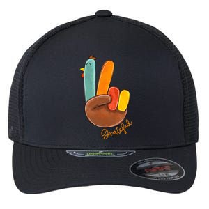 Peace Love Turkey Grateful Turkey Hand Sign Thanksgiving Cool Gift Flexfit Unipanel Trucker Cap