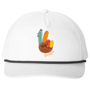 Peace Love Turkey Grateful Turkey Hand Sign Thanksgiving Cool Gift Snapback Five-Panel Rope Hat