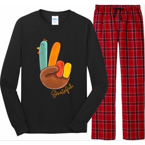 Peace Love Turkey Grateful Turkey Hand Sign Thanksgiving Cool Gift Long Sleeve Pajama Set