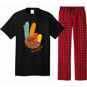 Peace Love Turkey Grateful Turkey Hand Sign Thanksgiving Cool Gift Pajama Set