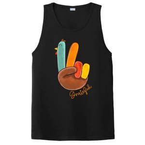 Peace Love Turkey Grateful Turkey Hand Sign Thanksgiving Cool Gift PosiCharge Competitor Tank