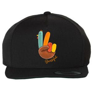 Peace Love Turkey Grateful Turkey Hand Sign Thanksgiving Cool Gift Wool Snapback Cap