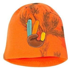 Peace Love Turkey Grateful Turkey Hand Sign Thanksgiving Cool Gift Kati - Camo Knit Beanie