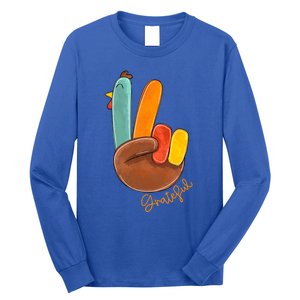 Peace Love Turkey Grateful Turkey Hand Sign Thanksgiving Cool Gift Long Sleeve Shirt