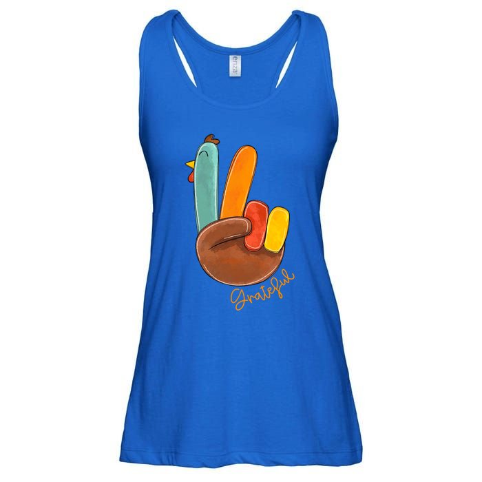 Peace Love Turkey Grateful Turkey Hand Sign Thanksgiving Cool Gift Ladies Essential Flowy Tank