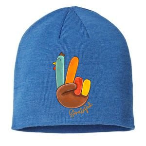 Peace Love Turkey Grateful Turkey Hand Sign Thanksgiving Cool Gift Sustainable Beanie