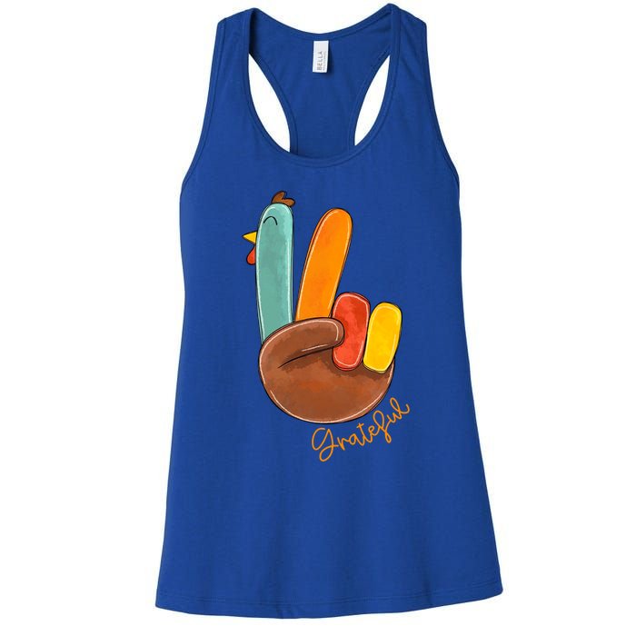 Peace Love Turkey Grateful Turkey Hand Sign Thanksgiving Cool Gift Women's Racerback Tank