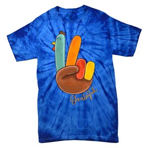 Peace Love Turkey Grateful Turkey Hand Sign Thanksgiving Cool Gift Tie-Dye T-Shirt