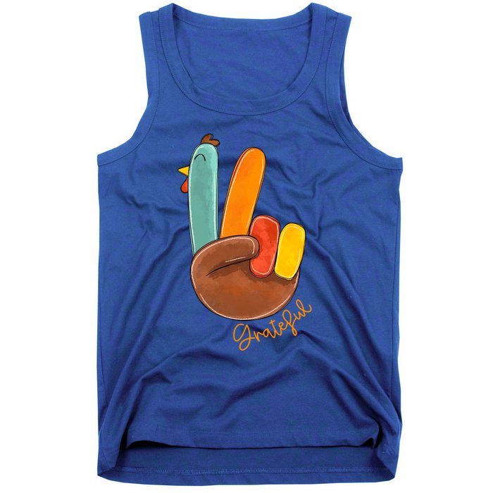 Peace Love Turkey Grateful Turkey Hand Sign Thanksgiving Cool Gift Tank Top