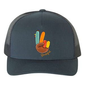 Peace Love Turkey Grateful Turkey Hand Sign Thanksgiving Cool Gift Yupoong Adult 5-Panel Trucker Hat