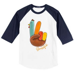 Peace Love Turkey Grateful Turkey Hand Sign Thanksgiving Cool Gift Baseball Sleeve Shirt