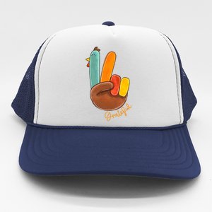 Peace Love Turkey Grateful Turkey Hand Sign Thanksgiving Cool Gift Trucker Hat