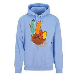 Peace Love Turkey Grateful Turkey Hand Sign Thanksgiving Cool Gift Unisex Surf Hoodie