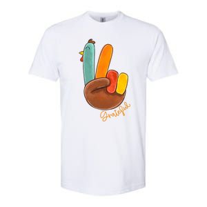 Peace Love Turkey Grateful Turkey Hand Sign Thanksgiving Cool Gift Softstyle CVC T-Shirt