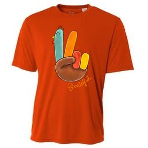 Peace Love Turkey Grateful Turkey Hand Sign Thanksgiving Cool Gift Cooling Performance Crew T-Shirt