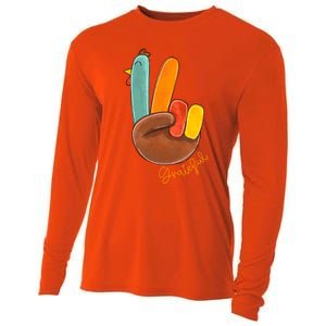 Peace Love Turkey Grateful Turkey Hand Sign Thanksgiving Cool Gift Cooling Performance Long Sleeve Crew