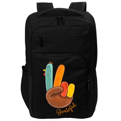 Peace Love Turkey Grateful Turkey Hand Sign Thanksgiving Cool Gift Impact Tech Backpack