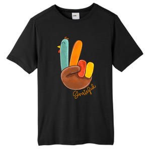 Peace Love Turkey Grateful Turkey Hand Sign Thanksgiving Cool Gift Tall Fusion ChromaSoft Performance T-Shirt