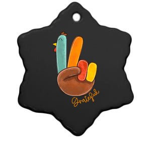 Peace Love Turkey Grateful Turkey Hand Sign Thanksgiving Cool Gift Ceramic Star Ornament